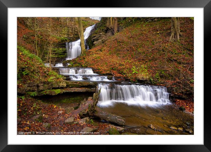  Majestic Autumn waterfall in the Yorkshire dales. Framed Mounted Print by PHILIP CHALK