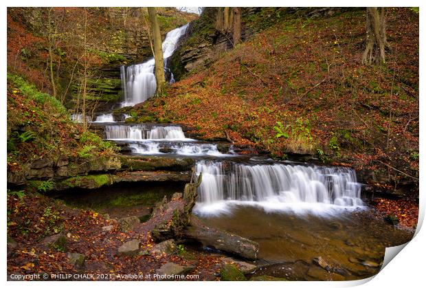  Majestic Autumn waterfall in the Yorkshire dales. Print by PHILIP CHALK