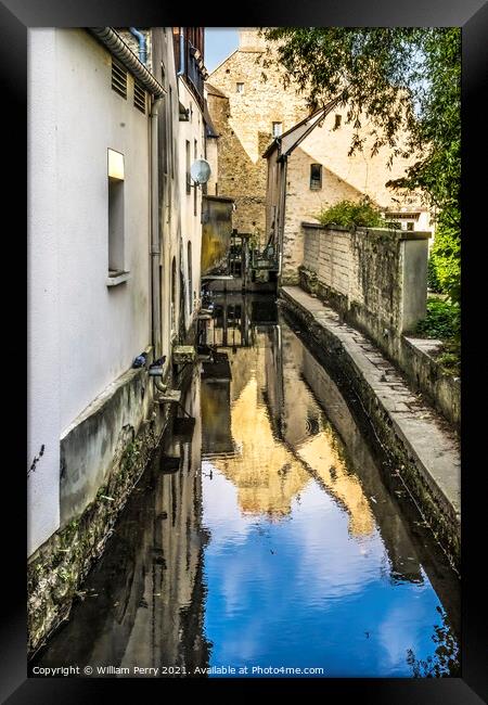 White Buildings City Center Aure River Reflection Bayeux France Framed Print by William Perry