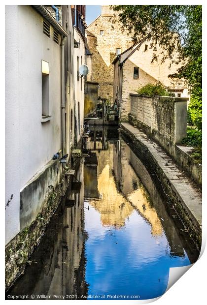 White Buildings City Center Aure River Reflection Bayeux France Print by William Perry