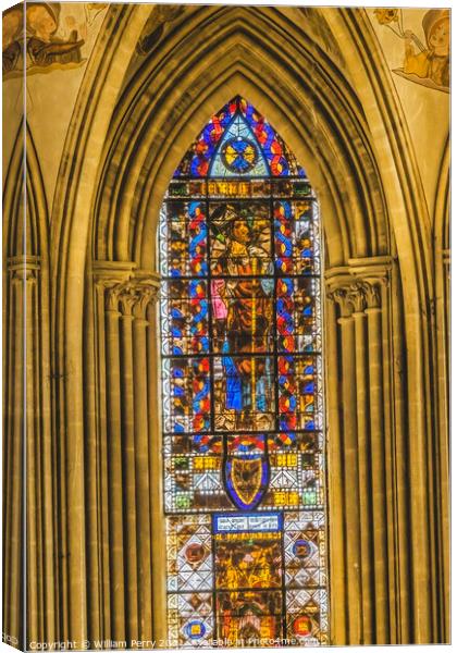 Colorful Stained Glass Cathedral Church Bayeux Normandy France Canvas Print by William Perry