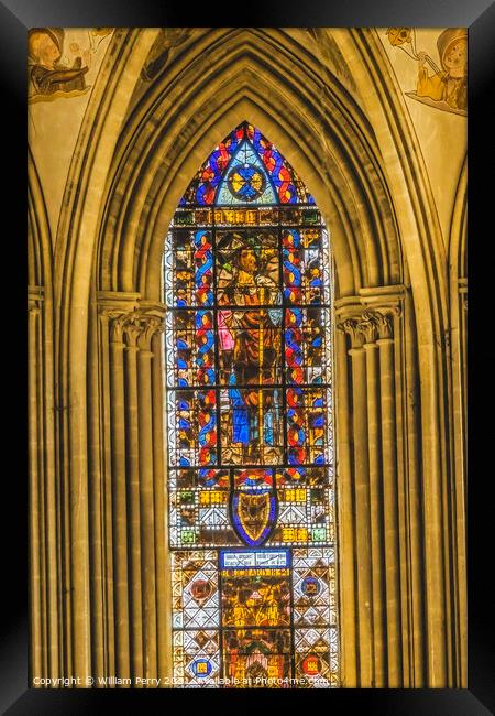 Colorful Stained Glass Cathedral Church Bayeux Normandy France Framed Print by William Perry