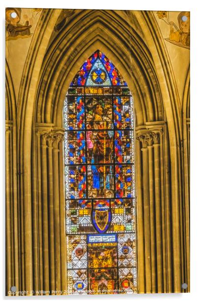 Colorful Stained Glass Cathedral Church Bayeux Normandy France Acrylic by William Perry