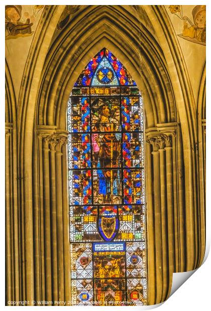 Colorful Stained Glass Cathedral Church Bayeux Normandy France Print by William Perry