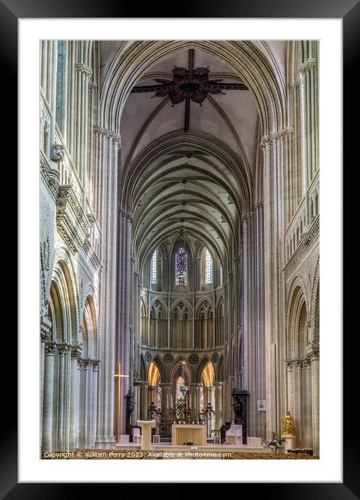 Basilica Altar Cross Stained Glass Cathedral Church Bayeux Norma Framed Mounted Print by William Perry