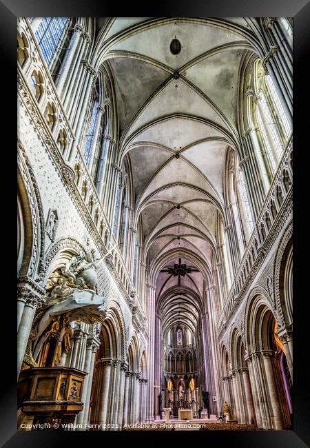 Basilica Altar Cross Stained Glass Cathedral Church Bayeux Norma Framed Print by William Perry