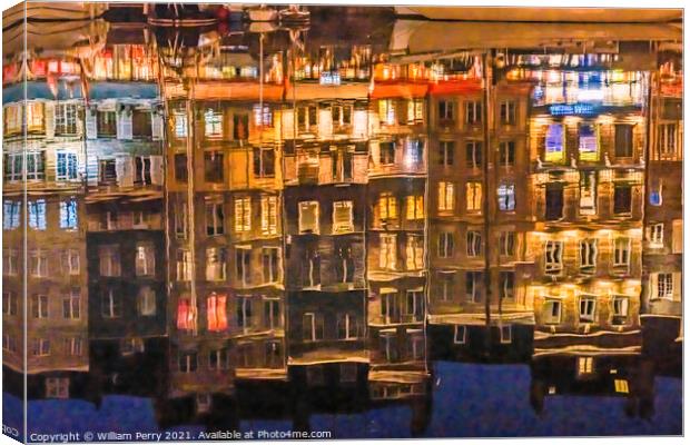 Night Abstract Waterfront Reflection Inner Harbor Honfluer Franc Canvas Print by William Perry