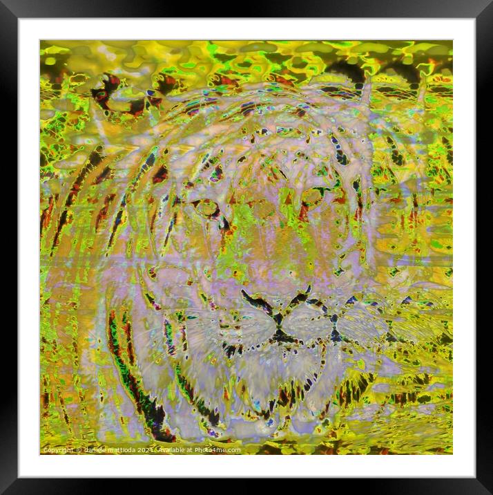 Glitch art on siberian tiger Framed Mounted Print by daniele mattioda