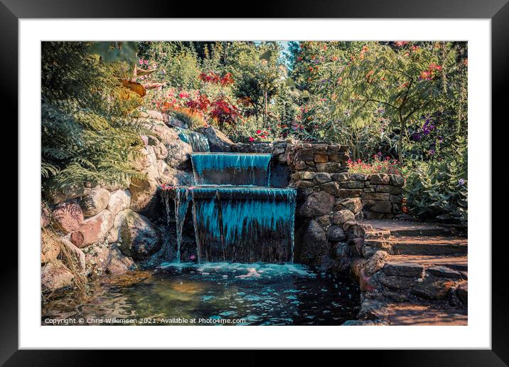 flowers and waterfall in a garden in holland Framed Mounted Print by Chris Willemsen