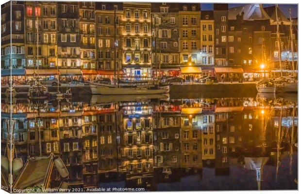 Night Boats Waterfront Reflection Inner Harbor Honfluer France Canvas Print by William Perry