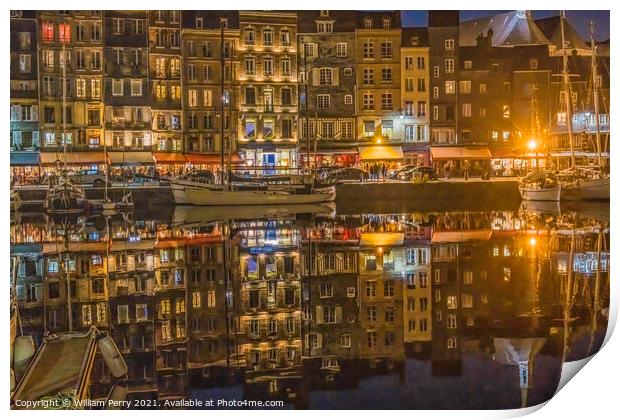 Night Boats Waterfront Reflection Inner Harbor Honfluer France Print by William Perry