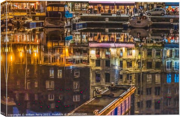 Night Boats Waterfront Reflection Inner Harbor Honfluer France Canvas Print by William Perry