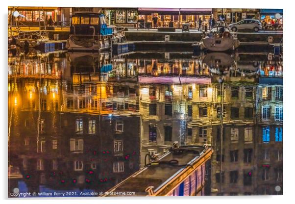 Night Boats Waterfront Reflection Inner Harbor Honfluer France Acrylic by William Perry