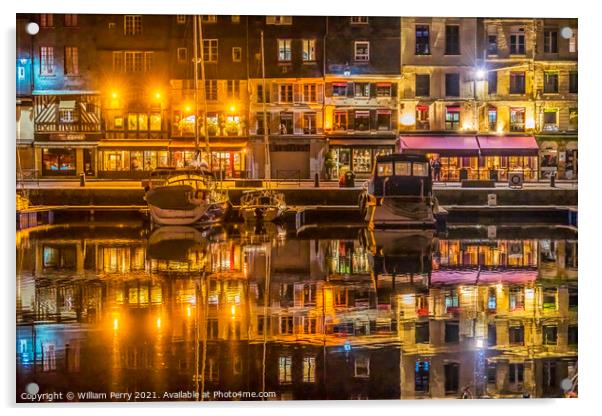 Night Boats Waterfront Reflection Inner Harbor Honfluer France Acrylic by William Perry