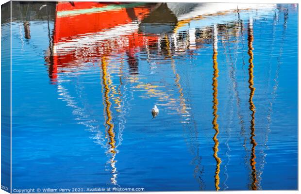 Red White Boats Waterfront Reflection Abstract Inner Harbor Honf Canvas Print by William Perry