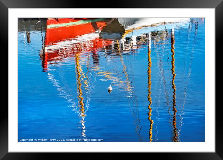 Red White Boats Waterfront Reflection Abstract Inner Harbor Honf Framed Mounted Print by William Perry