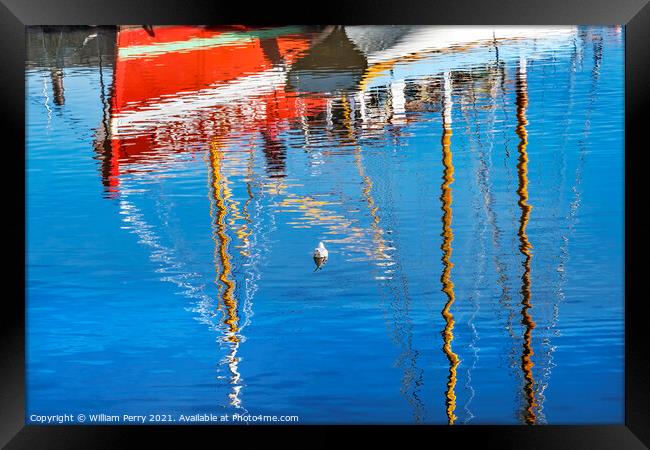 Red White Boats Waterfront Reflection Abstract Inner Harbor Honf Framed Print by William Perry