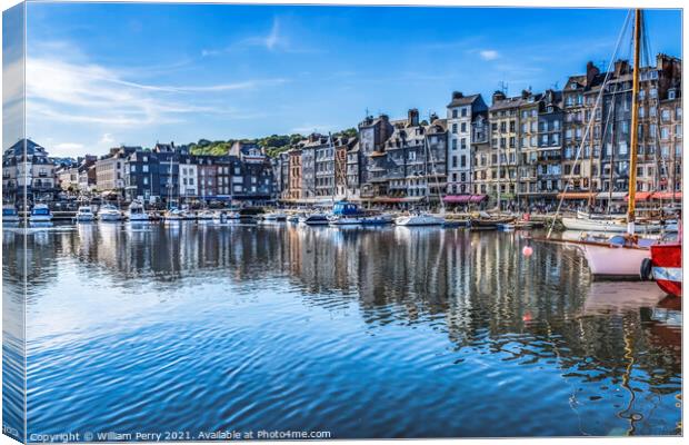 Boats Waterfront Reflection Inner Harbor Honfluer France Canvas Print by William Perry