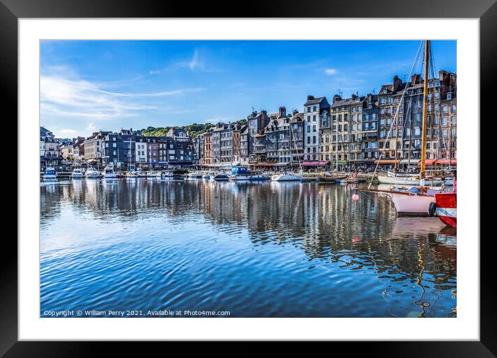 Boats Waterfront Reflection Inner Harbor Honfluer France Framed Mounted Print by William Perry