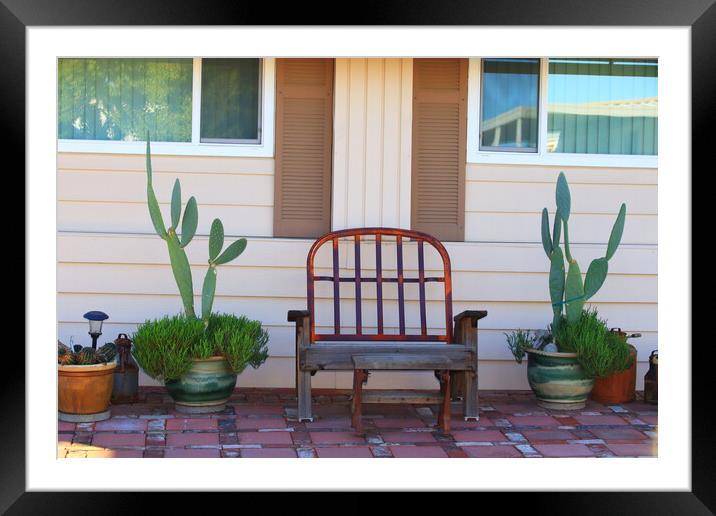 Bench and Cactus Framed Mounted Print by Tony Mumolo