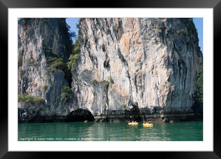 Tourists in inflatble canoes exploring Koh Hong, hang Nga Bay, h Framed Mounted Print by Kevin Hellon