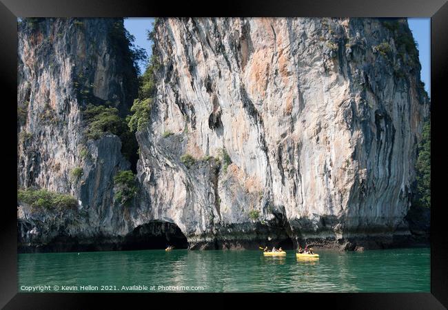 Tourists in inflatble canoes exploring Koh Hong, hang Nga Bay, h Framed Print by Kevin Hellon