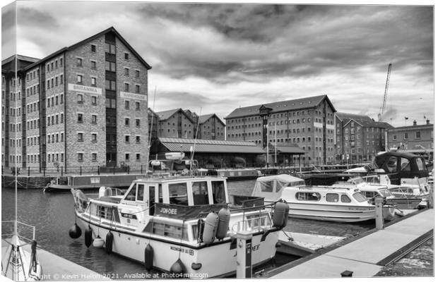 Boats moored in Gloucester Docks Canvas Print by Kevin Hellon