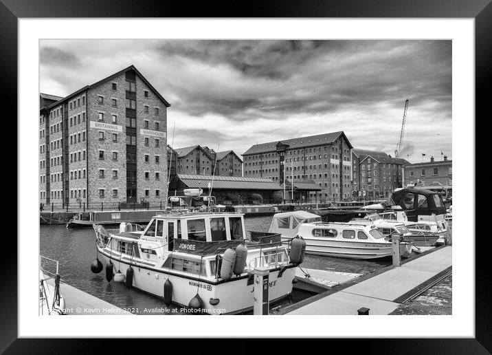Boats moored in Gloucester Docks Framed Mounted Print by Kevin Hellon