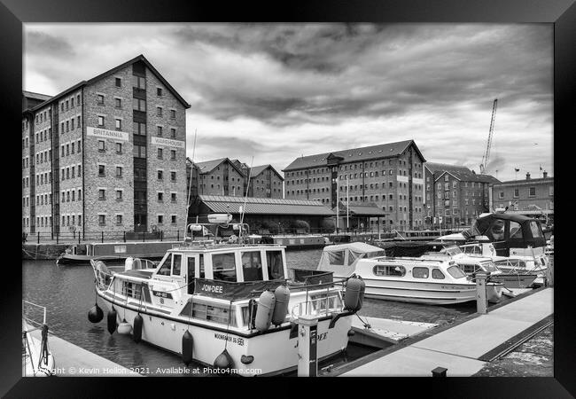 Boats moored in Gloucester Docks Framed Print by Kevin Hellon