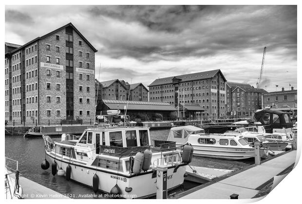 Boats moored in Gloucester Docks Print by Kevin Hellon