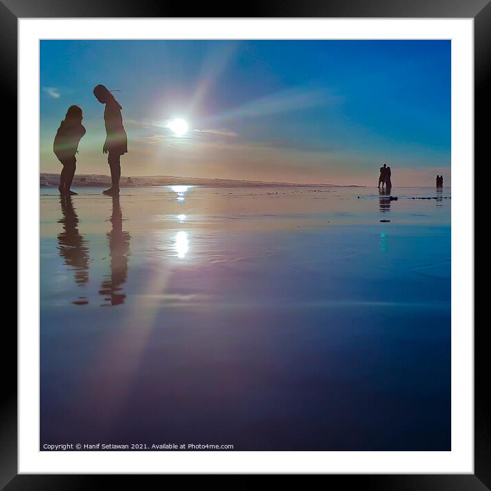Blue motion from people in a row Squared Framed Mounted Print by Hanif Setiawan