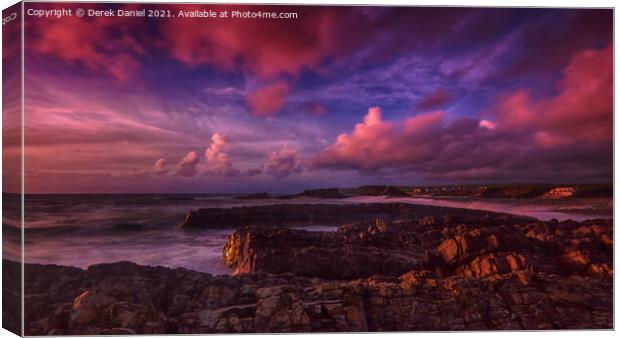 Overlooking Bude from west of breakwater Canvas Print by Derek Daniel