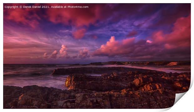 Overlooking Bude from west of breakwater Print by Derek Daniel