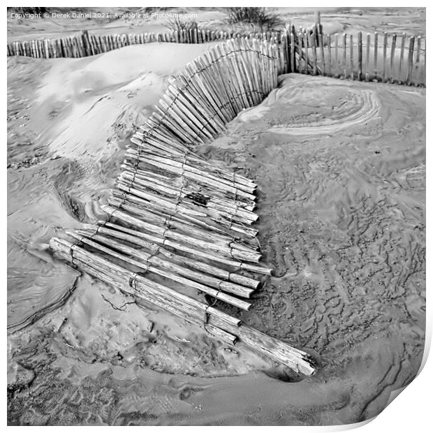 Captivating Broken Fence on Camber Sands Print by Derek Daniel