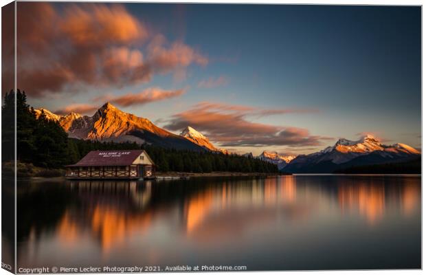 Dramatic Sunset at Maligne Lake Canvas Print by Pierre Leclerc Photography