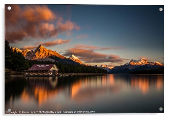 Dramatic Sunset at Maligne Lake Acrylic by Pierre Leclerc Photography