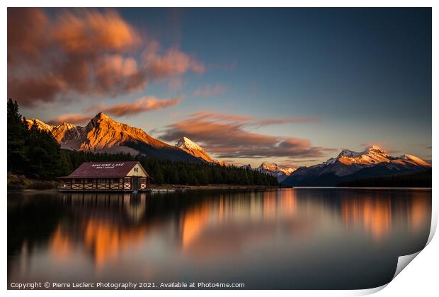 Dramatic Sunset at Maligne Lake Print by Pierre Leclerc Photography