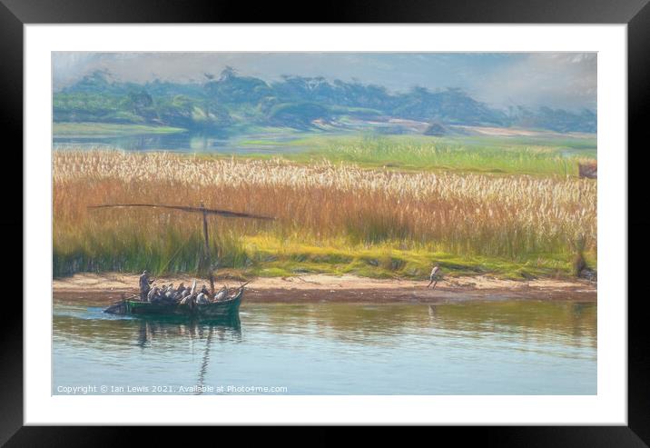 Pulling a Felucca Along The Nile Framed Mounted Print by Ian Lewis