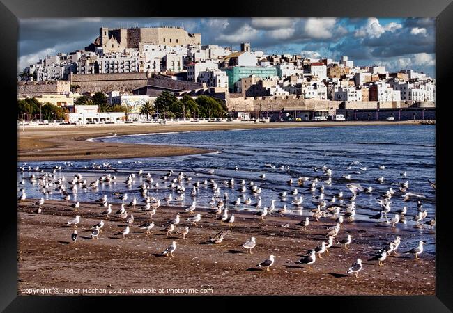 Seagulls' View of Peniscola Castle Framed Print by Roger Mechan