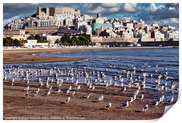 Seagulls' View of Peniscola Castle Print by Roger Mechan