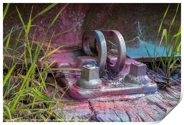 purple painted rail mounting form railroad track Print by Chris Willemsen