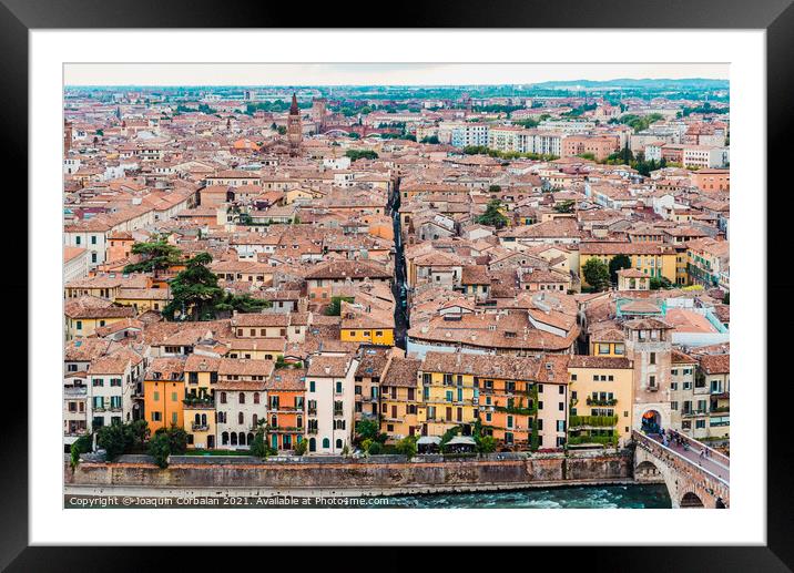 Panoramic from the top of the Castle of Verona, with a view of t Framed Mounted Print by Joaquin Corbalan