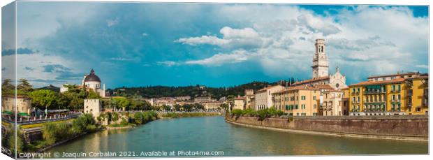 Panoramic of Verona crossed by the river Adige, with the tower o Canvas Print by Joaquin Corbalan