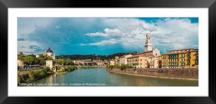 Panoramic of Verona crossed by the river Adige, with the tower o Framed Mounted Print by Joaquin Corbalan
