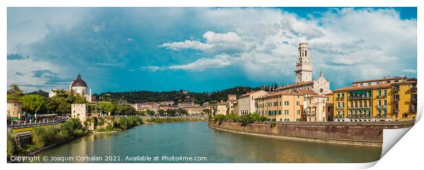 Panoramic of Verona crossed by the river Adige, with the tower o Print by Joaquin Corbalan