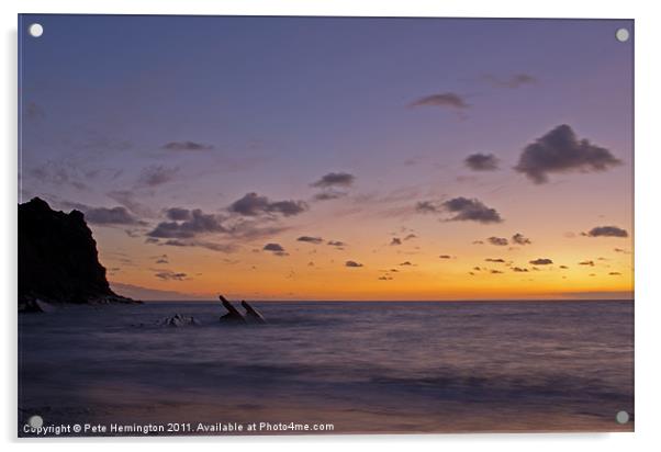 Sunset at Scrade - N Cornwall Acrylic by Pete Hemington