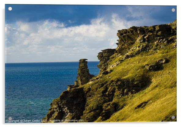 Viewpoint Through The Rocks | Tintagel Castle | Co Acrylic by Adam Cooke