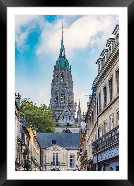 Street Shops Tower Cathedral Church Bayeux Normandy France Framed Mounted Print by William Perry