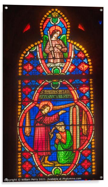 Colorful Saint Manvieu Stained Glass Cathedral Bayeux Normandy F Acrylic by William Perry