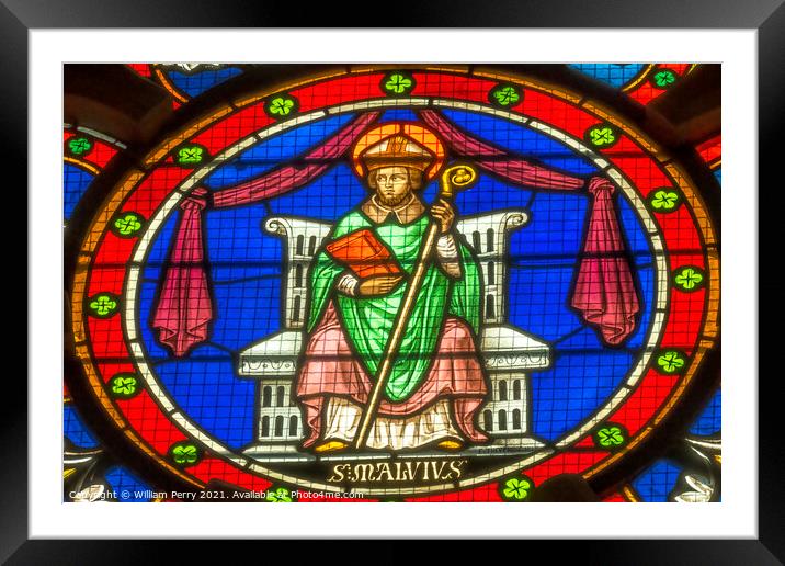 Colorful Saint Manvieu Stained Glass Cathedral Bayeux Normandy F Framed Mounted Print by William Perry